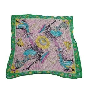 VTG Normandy Silk Scarf 32x32 Umbrella Novelty‎ Print MCM Retro Dopamine Whimsy
